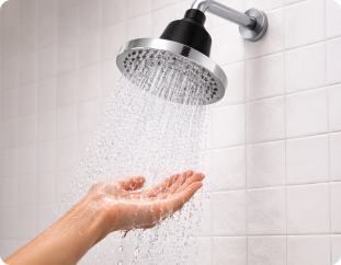 Water flowing from installed Ilume showerhead